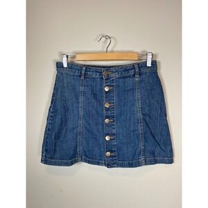 Tokyo Darling Button Front Denim Mini Skirt Blue Jean A-Line Women's Size Small
